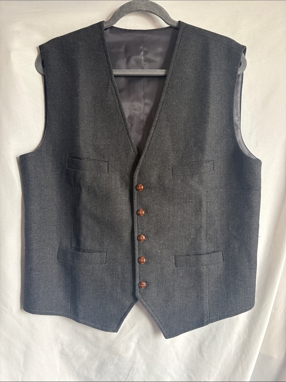 Men's Tailored Charcoal Herringbone Vest